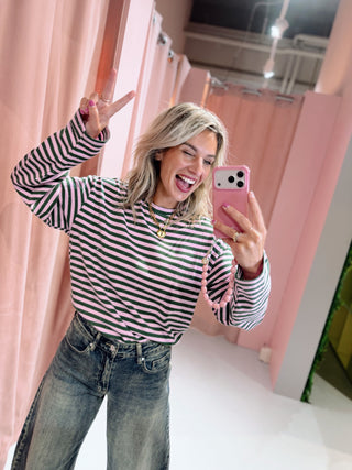 Strass Longsleeve - Groen/Roze