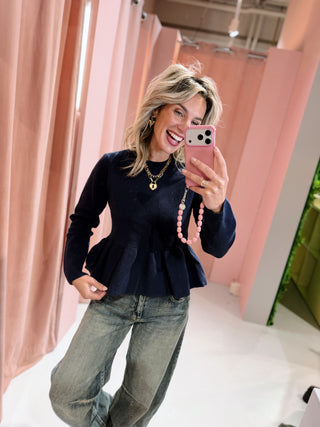 Desiree Peplum Knit - Navy
