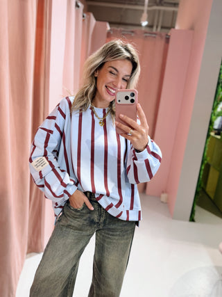 Regina Sweater - Lichtblauw/Bordeaux