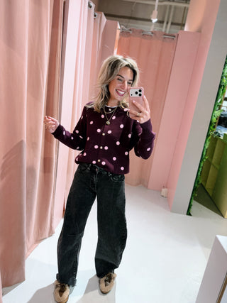 Onika Dot Cardigan - Bordeaux