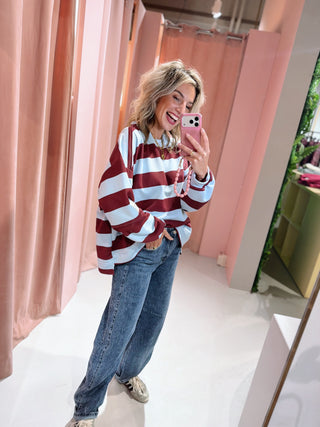 Elina Sweater - Lichtblauw/Bordeaux