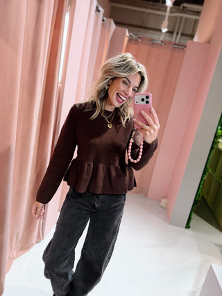 Desiree Peplum Knit - Bruin