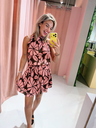 Imaya Dress - Bruin/Roze