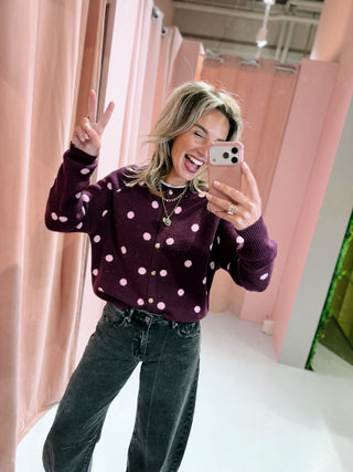 Onika Dot Cardigan - Bordeaux
