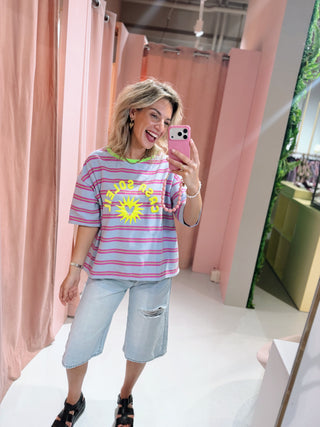 Casa Soleil Sweat Tee - Streep Blauw