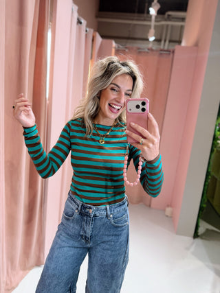 Fay Longsleeve - Zeegroen/Bruin