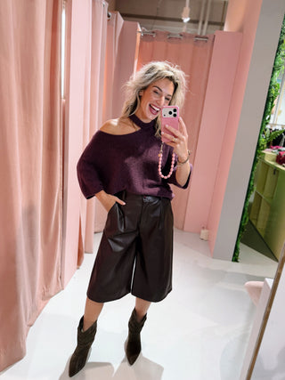 Bibi PU Bermuda Short - Aubergine