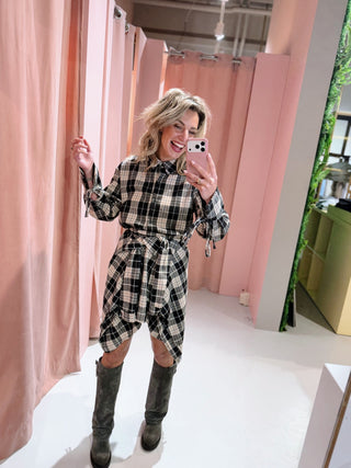 Aria Ruit Blouse - Zwart
