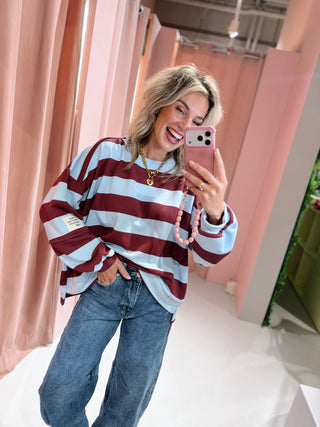 Elina Sweater - Lichtblauw/Bordeaux