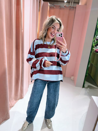 Elina Sweater - Lichtblauw/Bordeaux