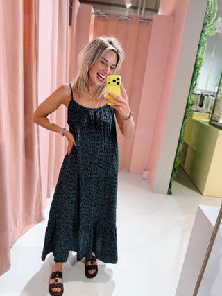 Jasmine Dress - Bottle Green Leopard