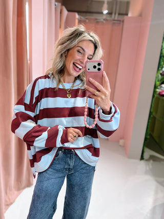 Elina Sweater - Lichtblauw/Bordeaux