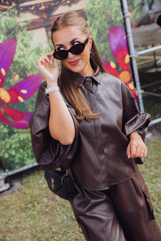 Amira PU Blouse - Bruin