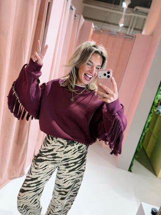 Fringe Sweater - Aubergine