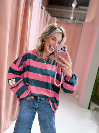 Elina Sweater - Zeegroen/Roze