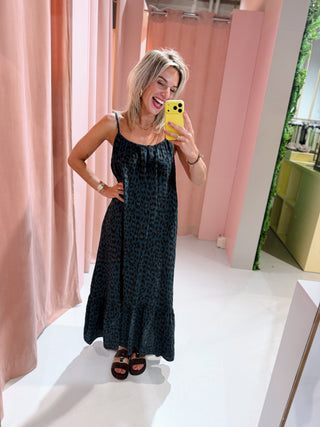 Jasmine Dress - Bottle Green Leopard
