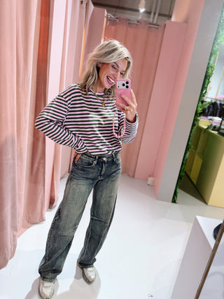 Strass Longsleeve - Groen/Roze