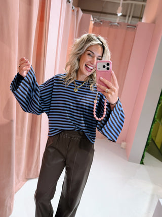 Aimee Longsleeve - Blauw/Bruin