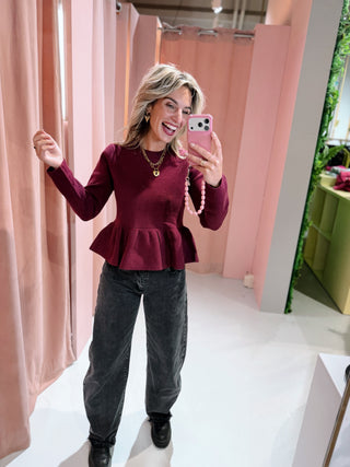 Desiree Peplum Knit - Bordeaux