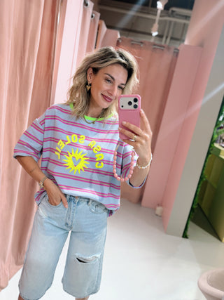 Casa Soleil Sweat Tee - Streep Blauw