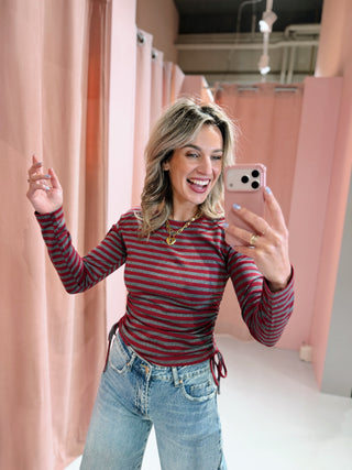 Jodie Longsleeve - Grijs/Bordeaux