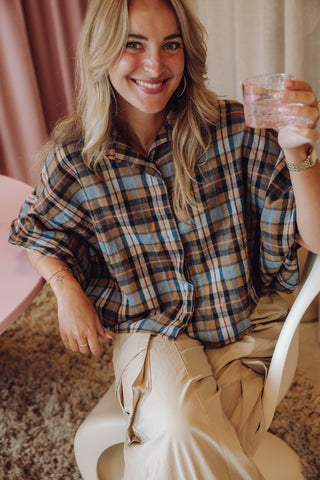 Amira Ruit Blouse - Bruin/Blauw