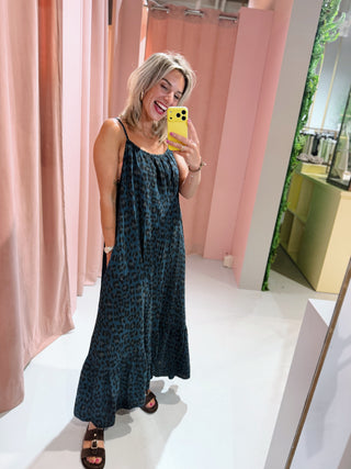Jasmine Dress - Bottle Green Leopard