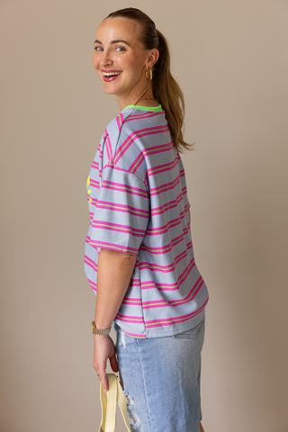 Casa Soleil Sweat Tee - Streep Blauw