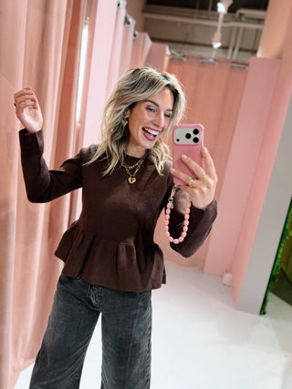 Desiree Peplum Knit - Bruin