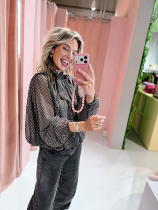 Dilara Ruit Blouse - Bruin