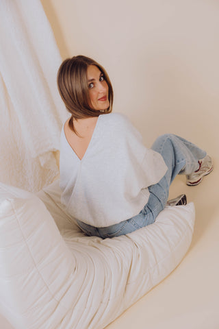 Back Detailed Sweater - Light Grey Melange