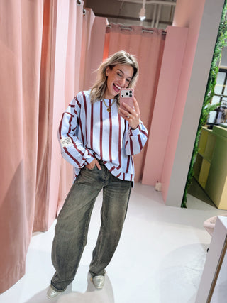 Regina Sweater - Lichtblauw/Bordeaux