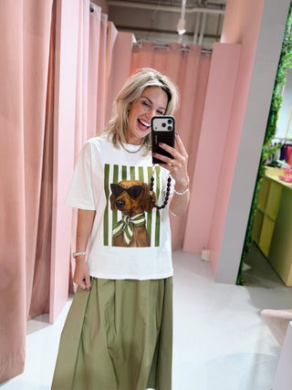 Stripe Dog Tee - Wit