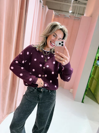 Onika Dot Cardigan - Bordeaux