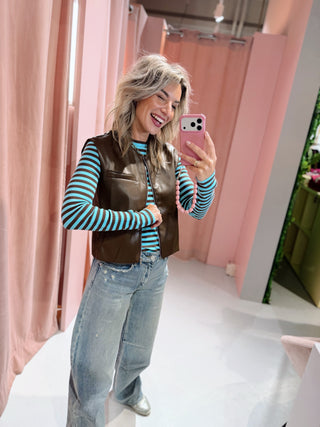 Bree PU Gilet- Bruin