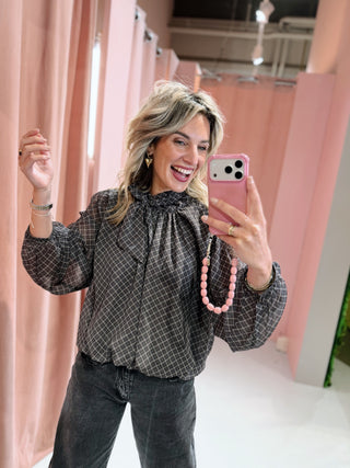 Dilara Ruit Blouse - Bruin