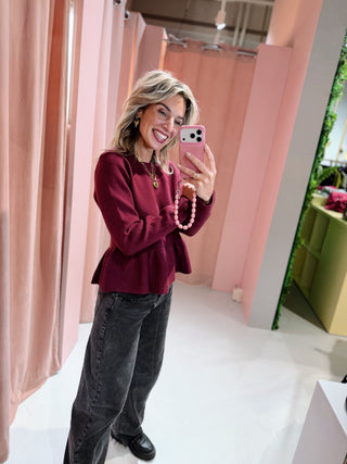 Desiree Peplum Knit - Bordeaux