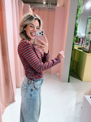 Jodie Longsleeve - Grijs/Bordeaux