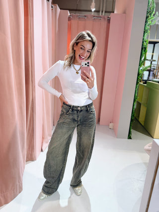 Jane Barrel Jeans - Washed Denim