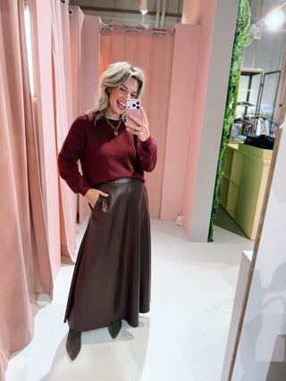 Lily PU Skirt - Bordeaux