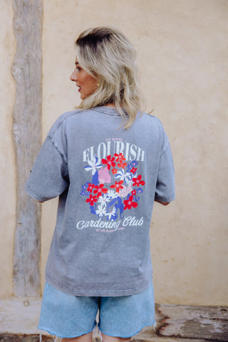 Flourish Tee - Washed Light Grey