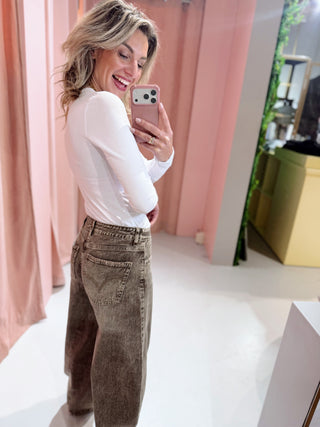 Kelly Barrel Jeans - Washed Brown