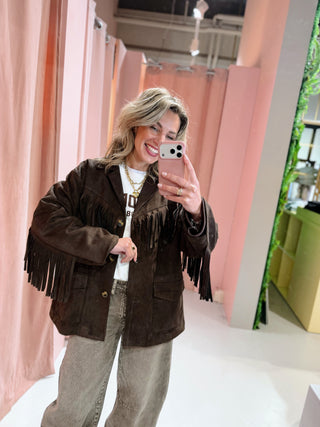 Milou Fringe Blazer - Bruin