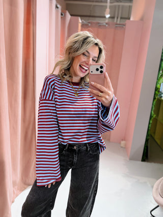 Kiona Longsleeve - Blauw/Bordeaux