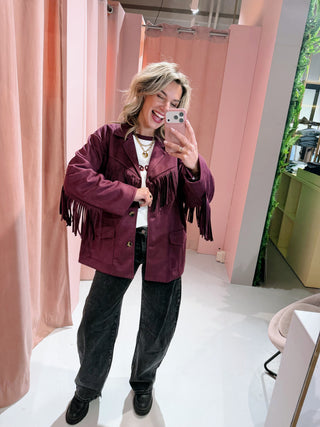 Milou Fringe Blazer - Aubergine