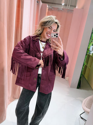 Milou Fringe Blazer - Aubergine