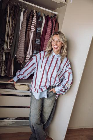 Regina Sweater - Lichtblauw/Bordeaux