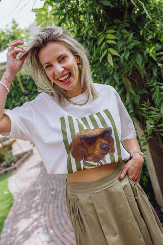 Stripe Dog Tee - Wit
