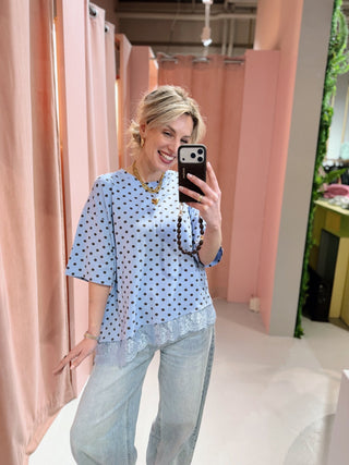 Dot Lace Tee - Blauw