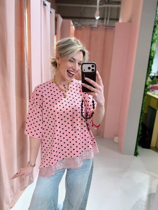 Dot Lace Tee - Roze